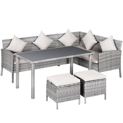 5-pc Garden Furniture Set, Rattan Seating Group with Footstool, Metal, Gray, 134 x 60 x 75 cm