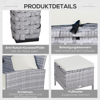 5-pc Garden Furniture Set, Rattan Seating Group with Footstool, Metal, Gray, 134 x 60 x 75 cm