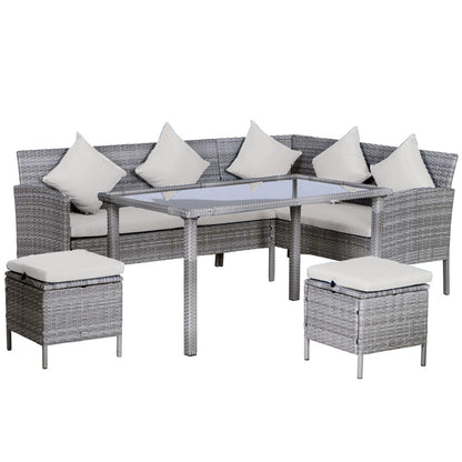 5-pc Garden Furniture Set, Rattan Seating Group with Footstool, Metal, Gray, 134 x 60 x 75 cm