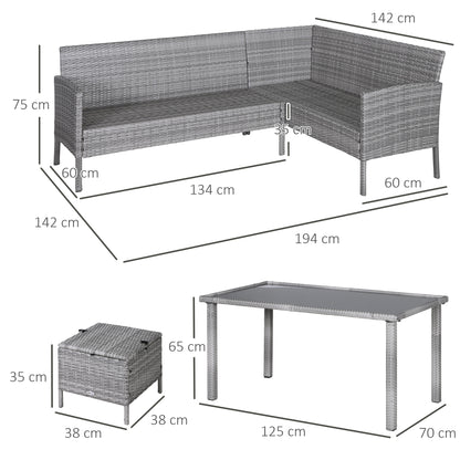 5-pc Garden Furniture Set, Rattan Seating Group with Footstool, Metal, Gray, 134 x 60 x 75 cm