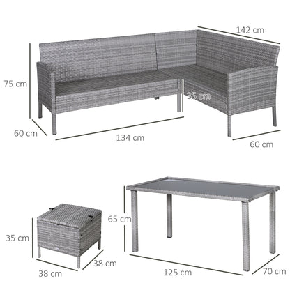 5-pc Garden Furniture Set, Rattan Seating Group with Footstool, Metal, Gray, 134 x 60 x 75 cm