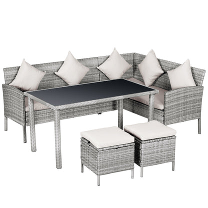 5-pc Garden Furniture Set, Rattan Seating Group with Footstool, Metal, Gray, 134 x 60 x 75 cm