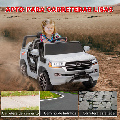 Electric Car for Kids 3+ Years Toyota LAND CRUISER Electric Car with 12V Battery Remote Control Headlights Horn Soft Start and MP3 Music Gray