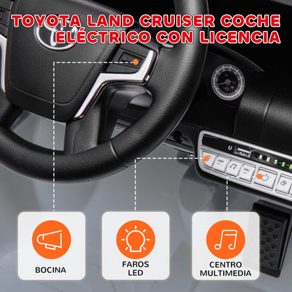 Electric Car for Kids 3+ Years Toyota LAND CRUISER Electric Car with 12V Battery Remote Control Headlights Horn Soft Start and MP3 Music Gray