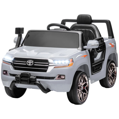 Electric Car for Kids 3+ Years Toyota LAND CRUISER Electric Car with 12V Battery Remote Control Headlights Horn Soft Start and MP3 Music Gray