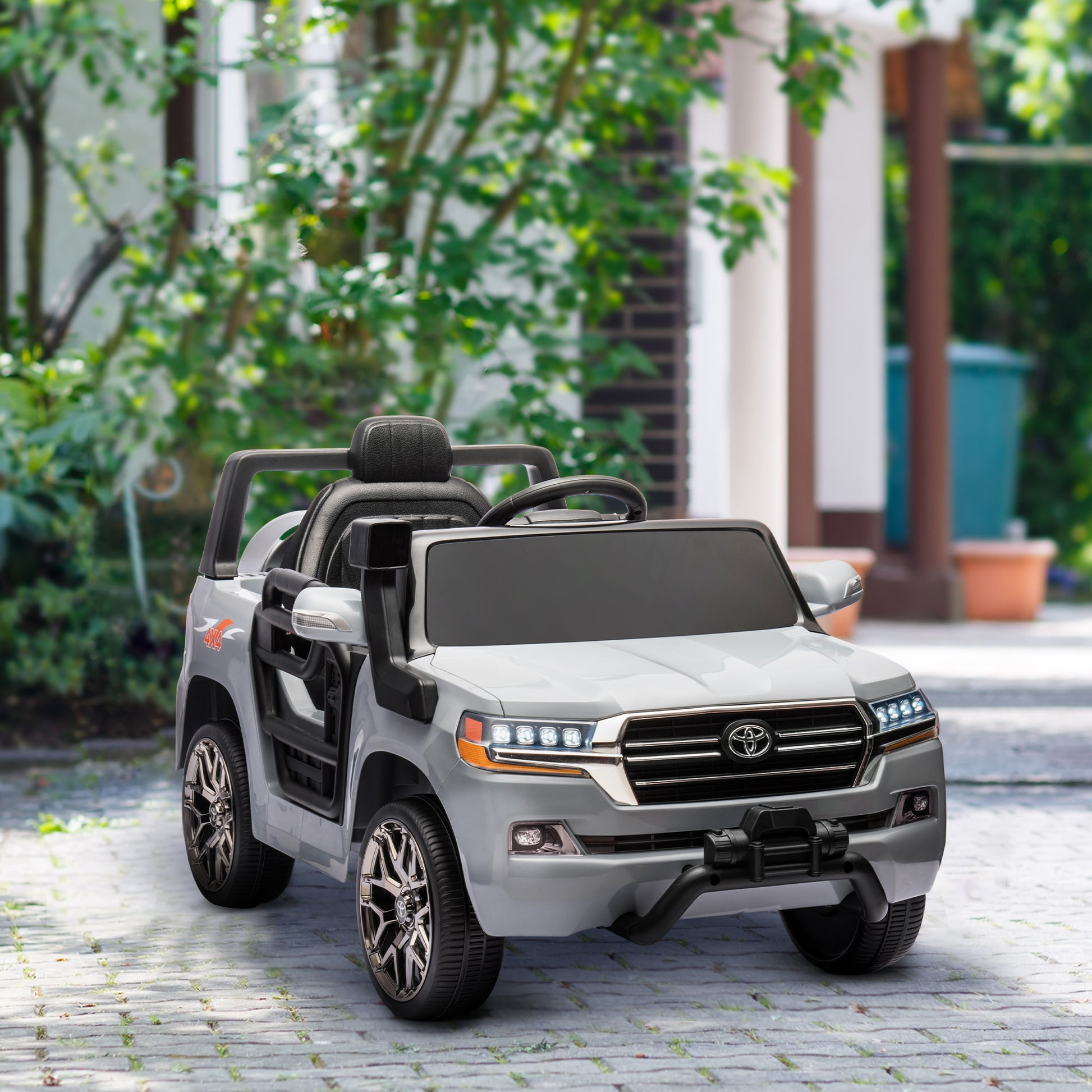 Electric Car for Kids 3+ Years Toyota LAND CRUISER Electric Car with 12V Battery Remote Control Headlights Horn Soft Start and MP3 Music Gray