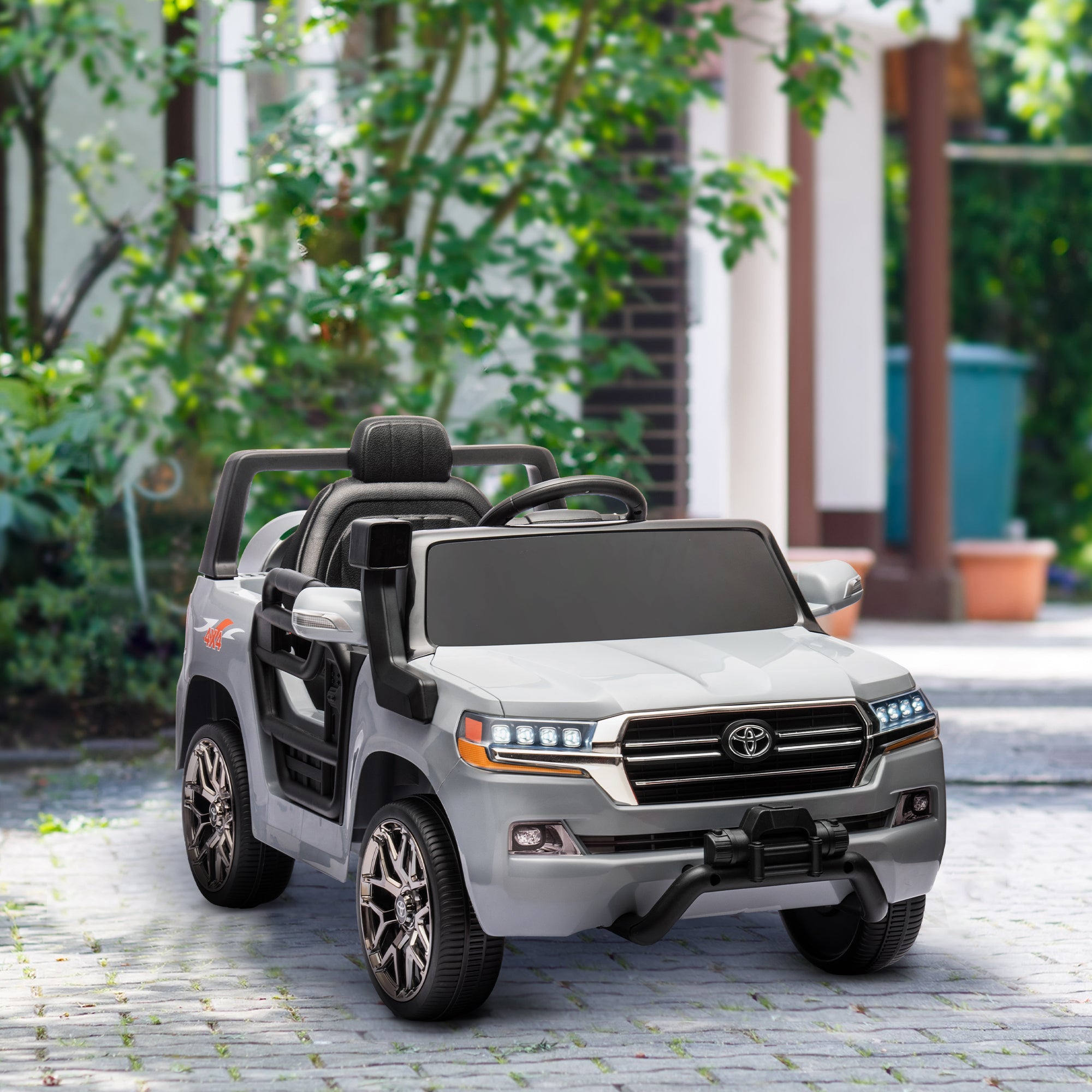 Electric Car for Kids 3+ Years Toyota LAND CRUISER Electric Car with 12V Battery Remote Control Headlights Horn Soft Start and MP3 Music Gray