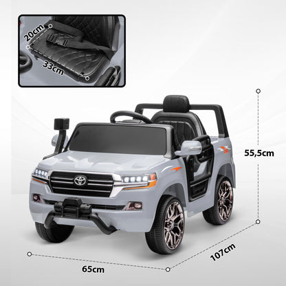 Electric Car for Kids 3+ Years Toyota LAND CRUISER Electric Car with 12V Battery Remote Control Headlights Horn Soft Start and MP3 Music Gray