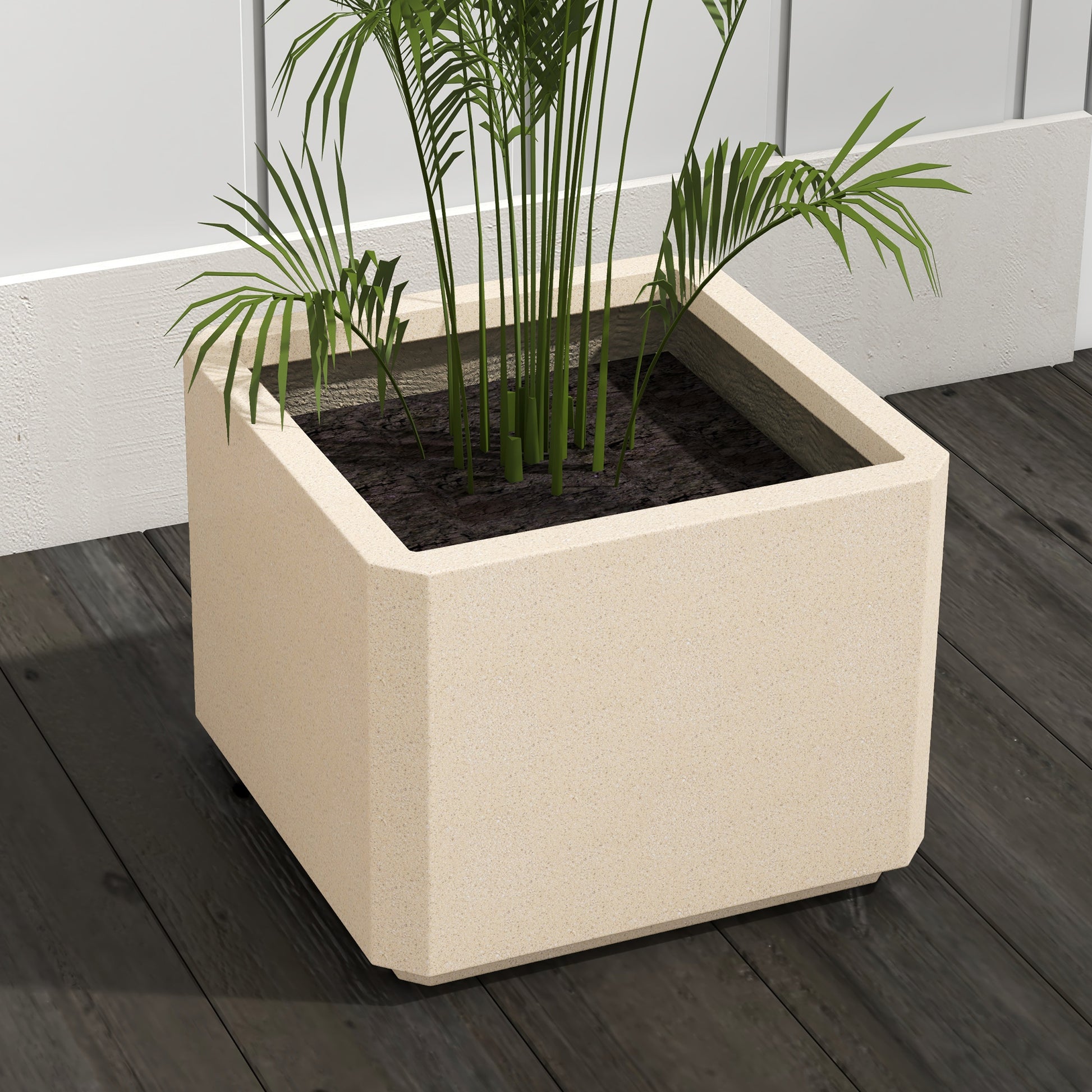 Set of 2 Square Garden Pots, Stackable Plant and Flower Pots for Outdoor and Indoor, Beige