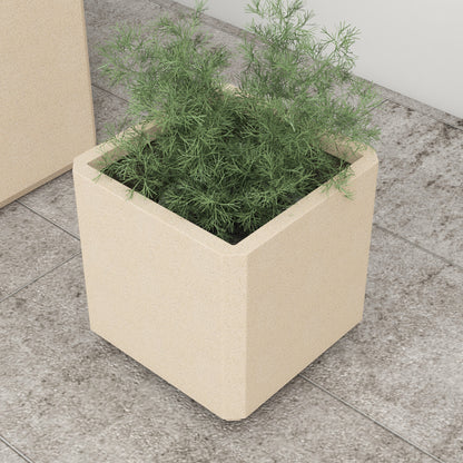 Set of 2 Square Garden Pots, Stackable Plant and Flower Pots for Outdoor and Indoor, Beige