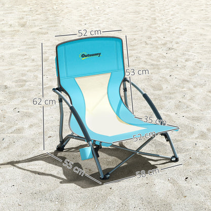 Set of 2 folding beach chairs, lightweight camping chairs 2.2 kg, with mesh backrest, carrying bag, and cup holder for garden, picnic, festival, travel, blue
