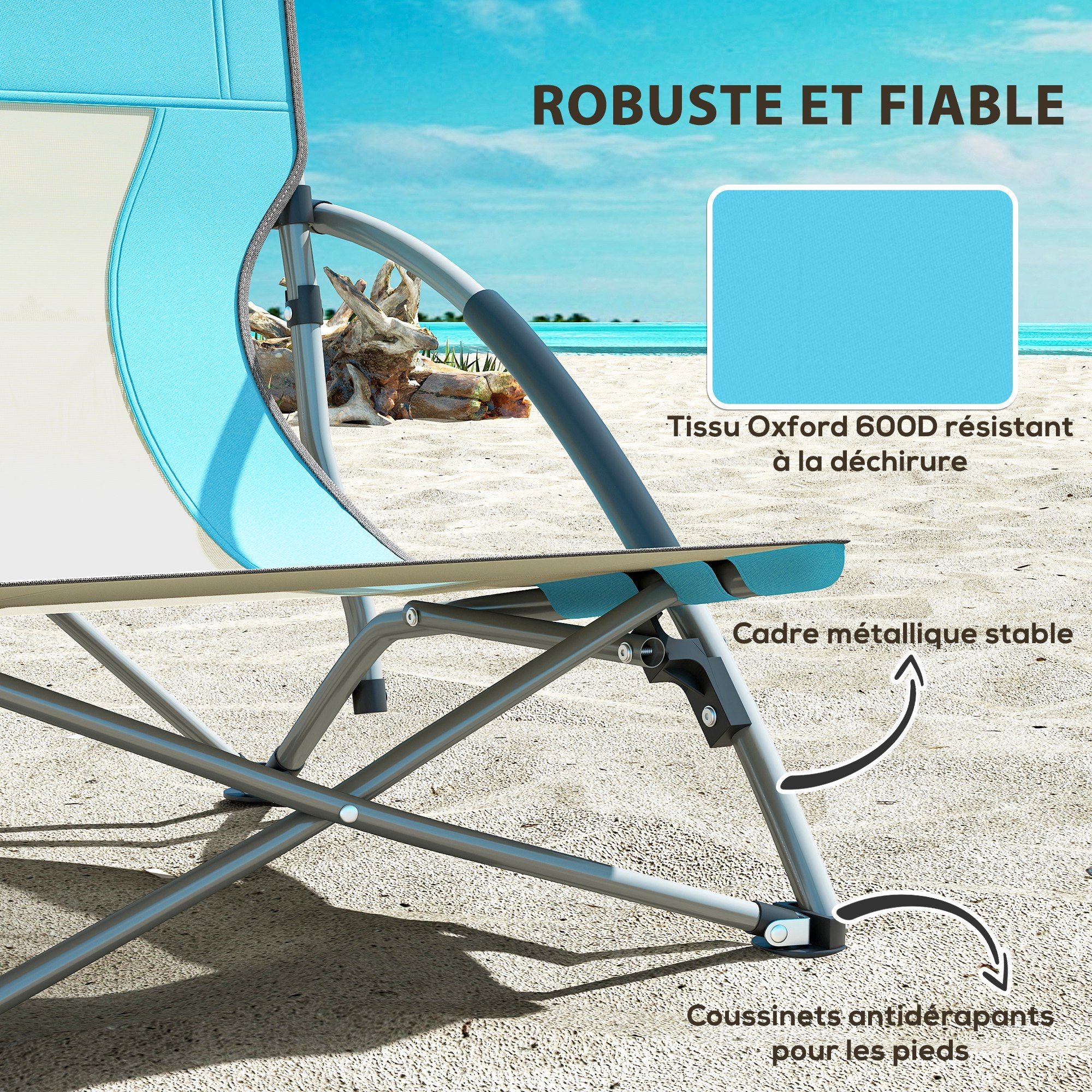 Set of 2 folding beach chairs, lightweight camping chairs 2.2 kg, with mesh backrest, carrying bag, and cup holder for garden, picnic, festival, travel, blue