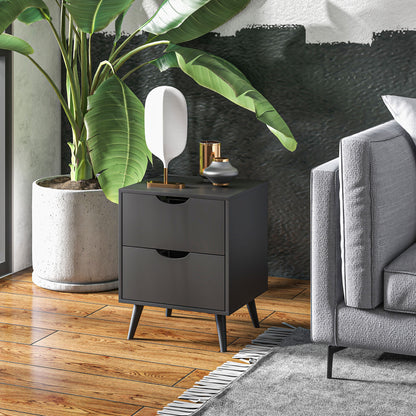 Bedside Table Nightstand with 2 Drawers, Scandinavian Style for Bedroom, Living Room, 40 x 35 x 50.5 cm, Black