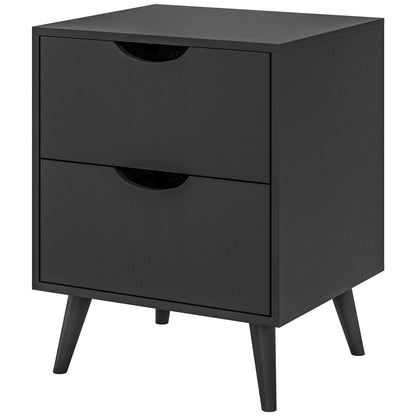 Bedside Table Nightstand with 2 Drawers, Scandinavian Style for Bedroom, Living Room, 40 x 35 x 50.5 cm, Black