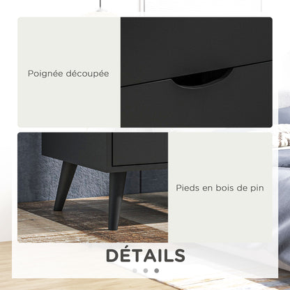 Bedside Table Nightstand with 2 Drawers, Scandinavian Style for Bedroom, Living Room, 40 x 35 x 50.5 cm, Black