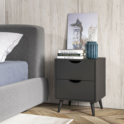 Bedside Table Nightstand with 2 Drawers, Scandinavian Style for Bedroom, Living Room, 40 x 35 x 50.5 cm, Black
