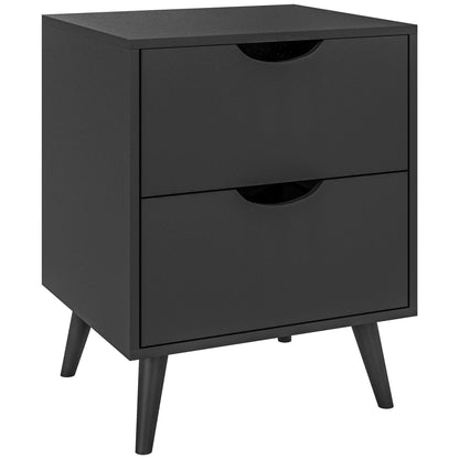 Bedside Table Nightstand with 2 Drawers, Scandinavian Style for Bedroom, Living Room, 40 x 35 x 50.5 cm, Black