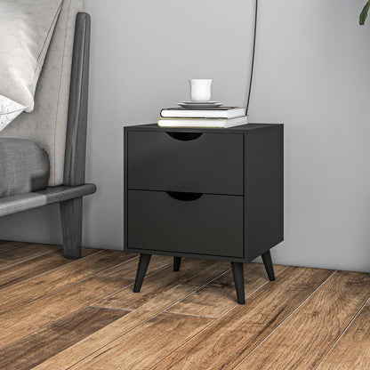 Bedside Table Nightstand with 2 Drawers, Scandinavian Style for Bedroom, Living Room, 40 x 35 x 50.5 cm, Black