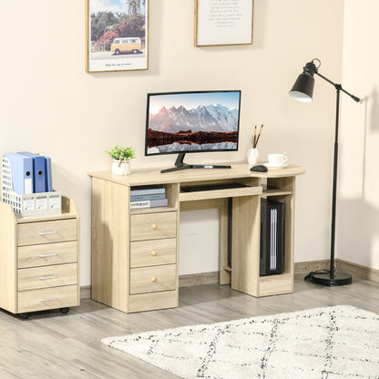 PC Desk for Office with Shelves, Desk for Children's Room with Drawers and Wooden Shelf Headboard, Computer Desk, Wood Color