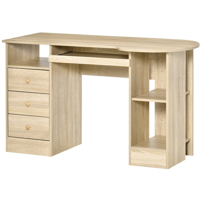 PC Desk for Office with Shelves, Desk for Children's Room with Drawers and Wooden Shelf Headboard, Computer Desk, Wood Color