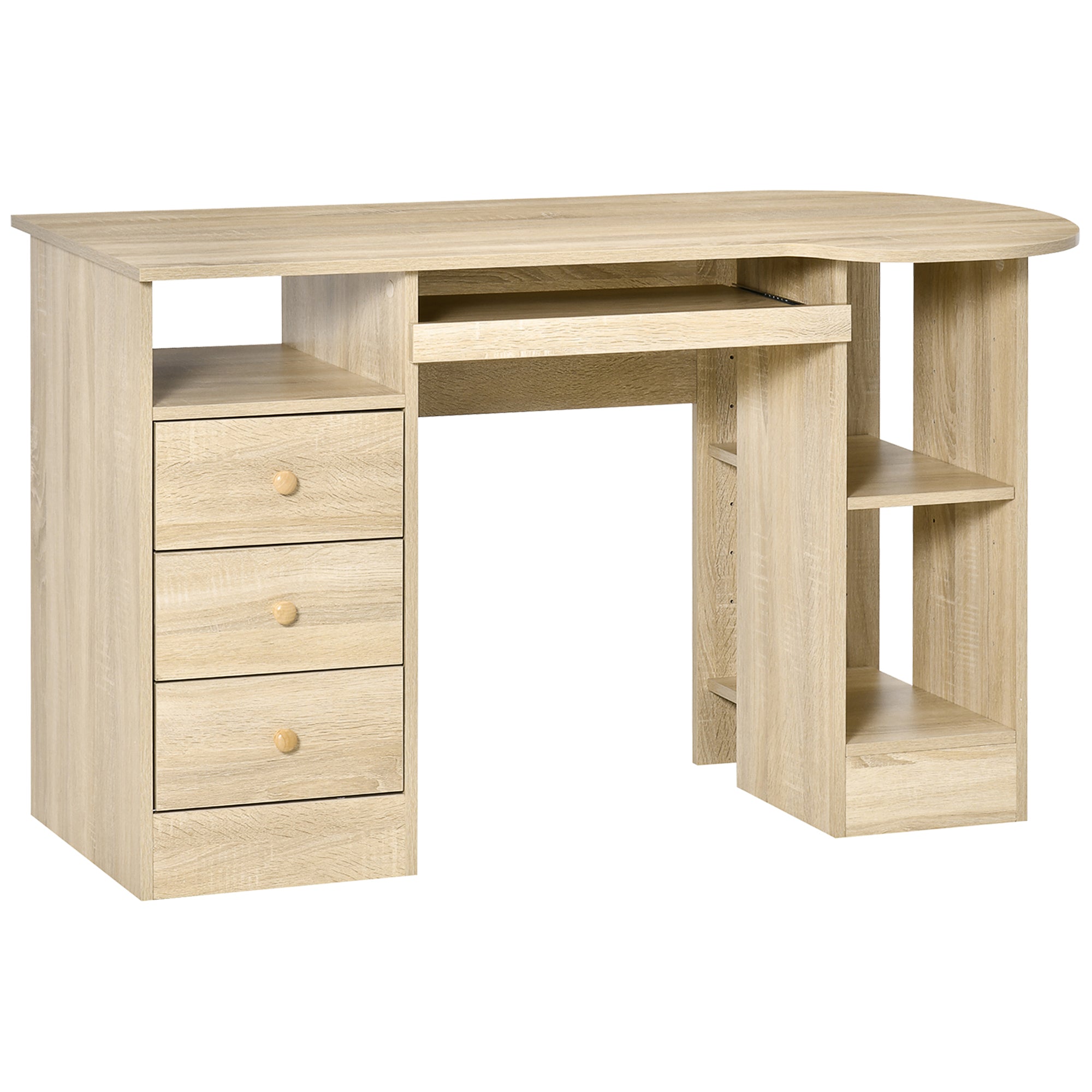 PC Desk for Office with Shelves, Desk for Children's Room with Drawers and Wooden Shelf Headboard, Computer Desk, Wood Color