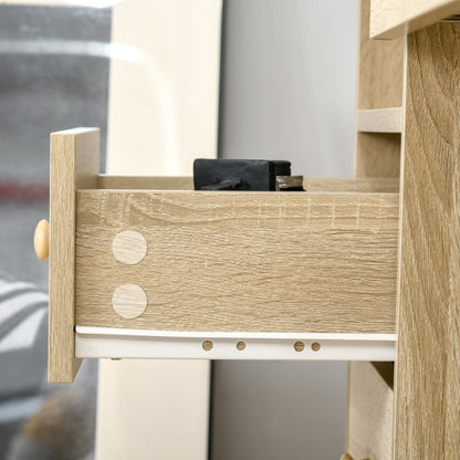 PC Desk for Office with Shelves, Desk for Children's Room with Drawers and Wooden Shelf Headboard, Computer Desk, Wood Color