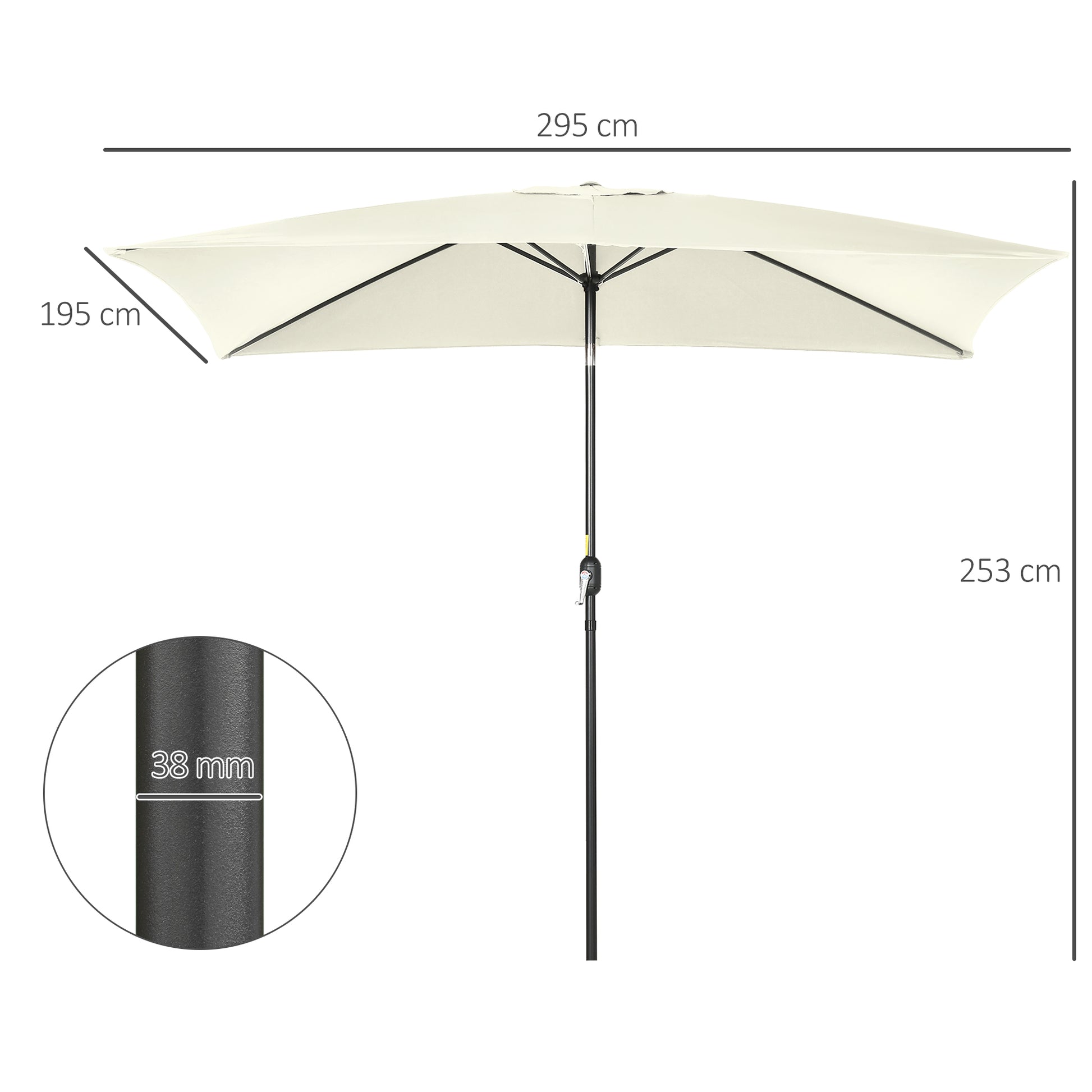 Outdoor Terrace Umbrella 76.77" x 116.14" Garden Parasol with Adjustable Angle Aluminum Pole and Anti-UV Umbrella for Garden Patio Cream
