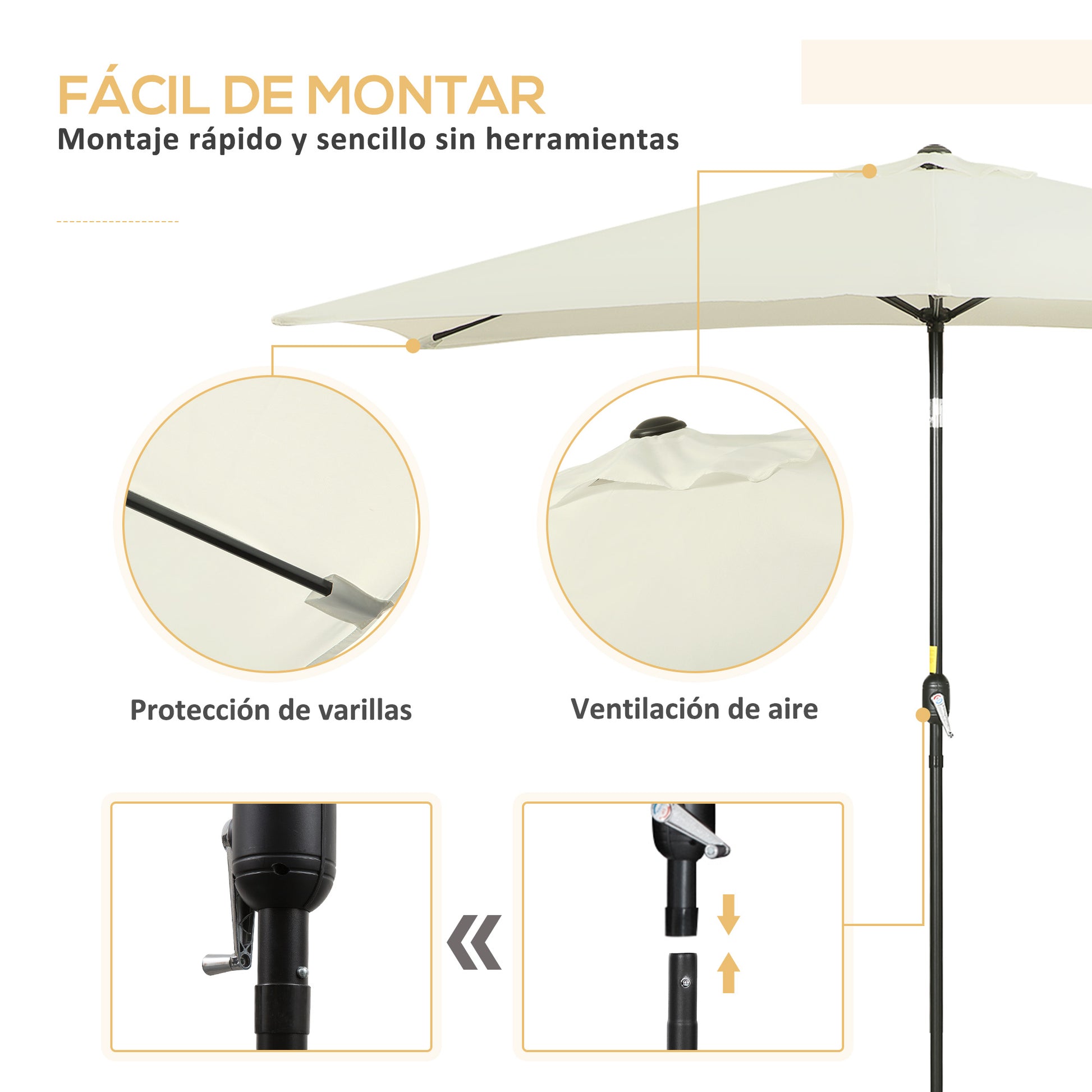 Outdoor Terrace Umbrella 76.77" x 116.14" Garden Parasol with Adjustable Angle Aluminum Pole and Anti-UV Umbrella for Garden Patio Cream