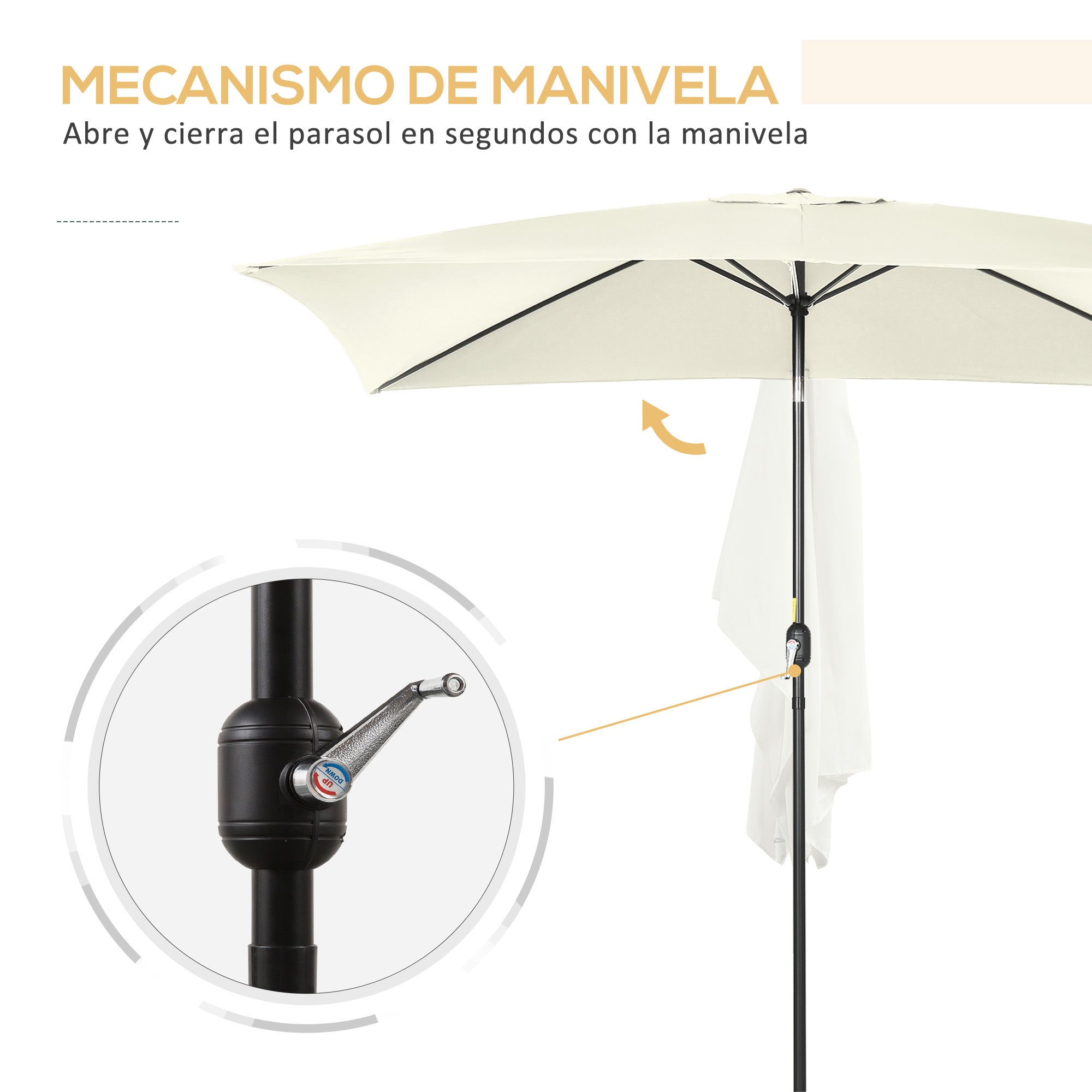Outdoor Terrace Umbrella 76.77" x 116.14" Garden Parasol with Adjustable Angle Aluminum Pole and Anti-UV Umbrella for Garden Patio Cream