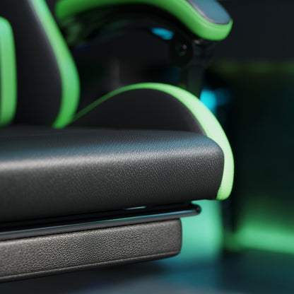 Ergonomic PU Leather and Steel Gaming Chair with Headrest and Adjustable Height, Reclining Backrest and Lumbar Cushion, 65x65x121-129 cm, Black and Green