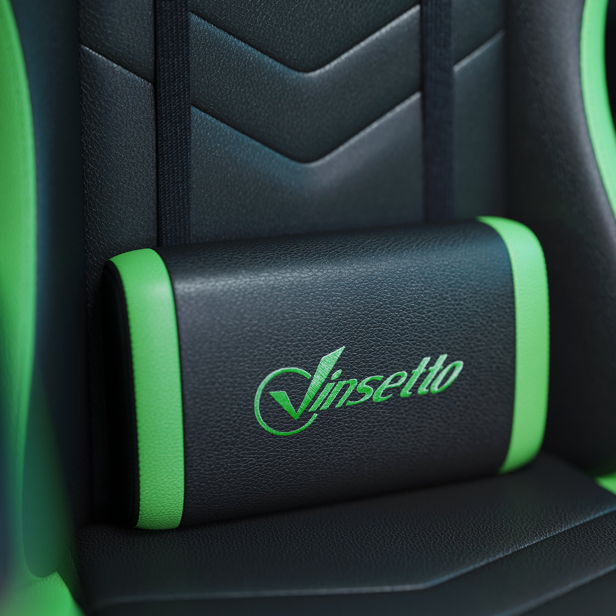 Ergonomic PU Leather and Steel Gaming Chair with Headrest and Adjustable Height, Reclining Backrest and Lumbar Cushion, 65x65x121-129 cm, Black and Green
