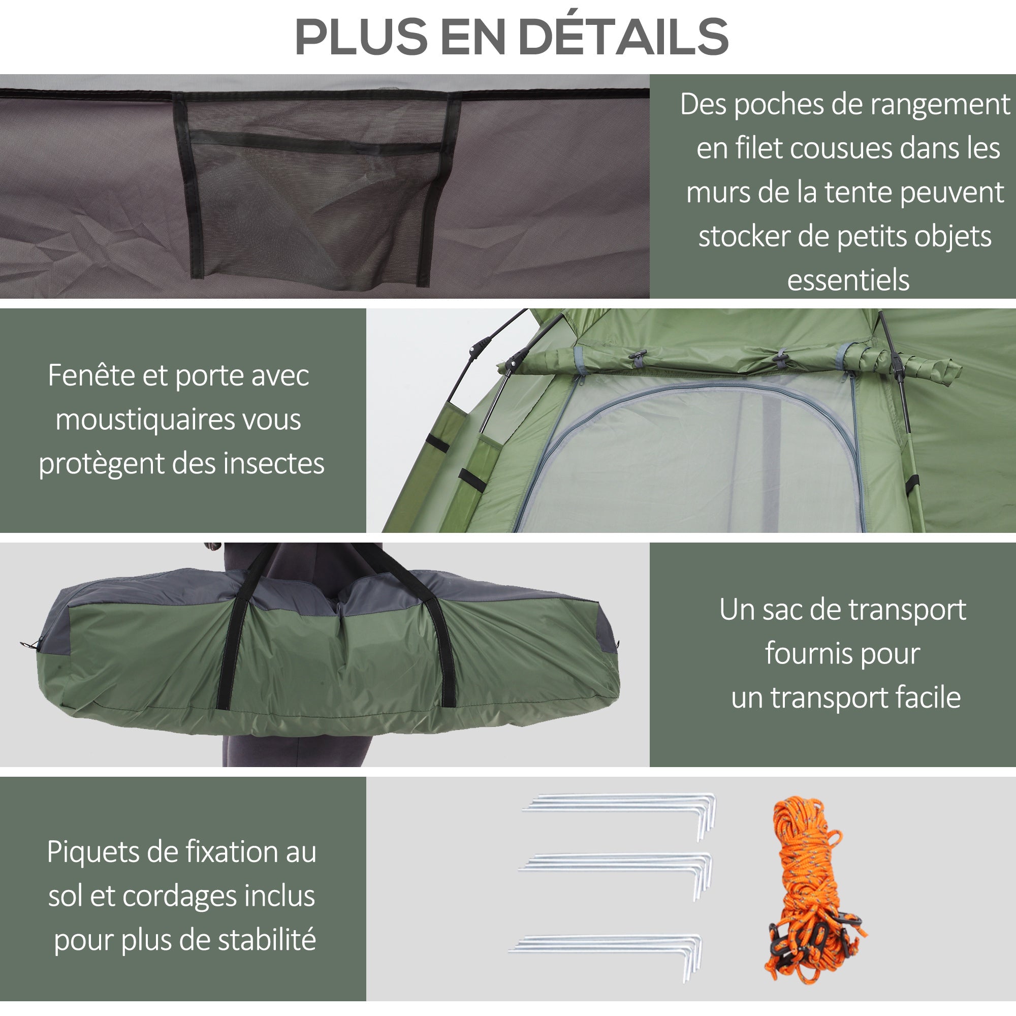 Pop Up Camping Tent 3-4 Person Dome Tent Waterproof Lightweight Ventilated Easy to Assemble 2 Large Doors 2.6L x 2.6W x 1.5H m Fiberglass Polyester Oxford Green Gray