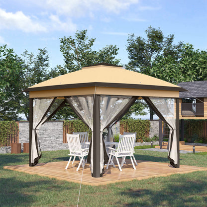 Pavilion 3.3x3.3m, Waterproof Winterproof Pop-Up Folding Pavilion with Double Roof, UV Protection, Foldable Party Tent Garden Tent with Side Panels, Bag Garden Pavilion for Camping Garden, Beige