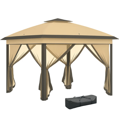 Pavilion 3.3x3.3m, Waterproof Winterproof Pop-Up Folding Pavilion with Double Roof, UV Protection, Foldable Party Tent Garden Tent with Side Panels, Bag Garden Pavilion for Camping Garden, Beige