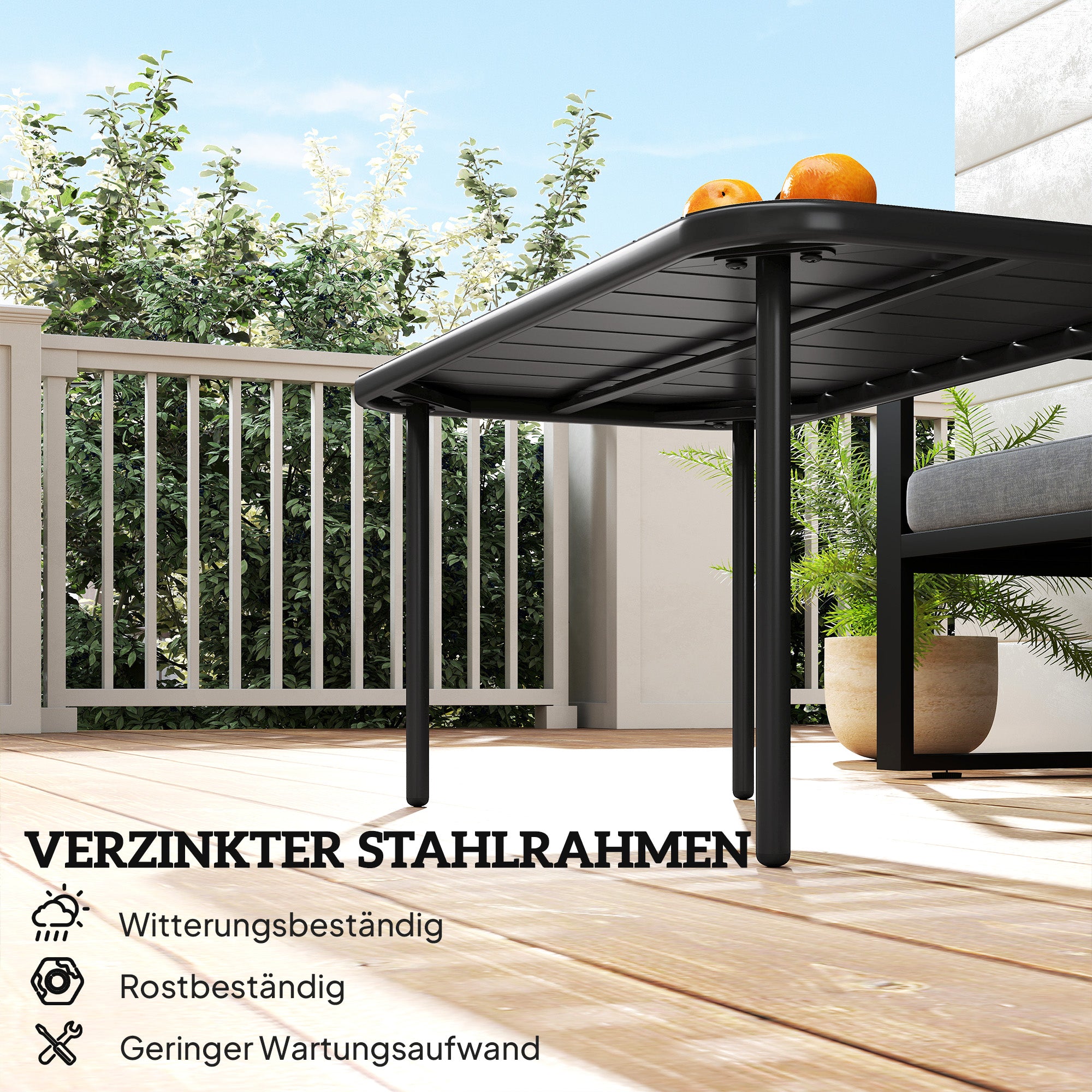 Rectangular Steel Side Table — Weatherproof Outdoor Coffee/Side Table for Balcony, Garden, Patio & Living Room, 90 x 50 x 43 cm (35.4 x 19.7 x 16.9 in), Black