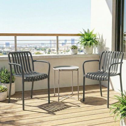 4-Piece Stackable Patio Chairs – Slatted Design with Armrests, Ergonomic Outdoor Dining Chairs for Garden & Balcony, 265 lb Capacity, Dark Gray