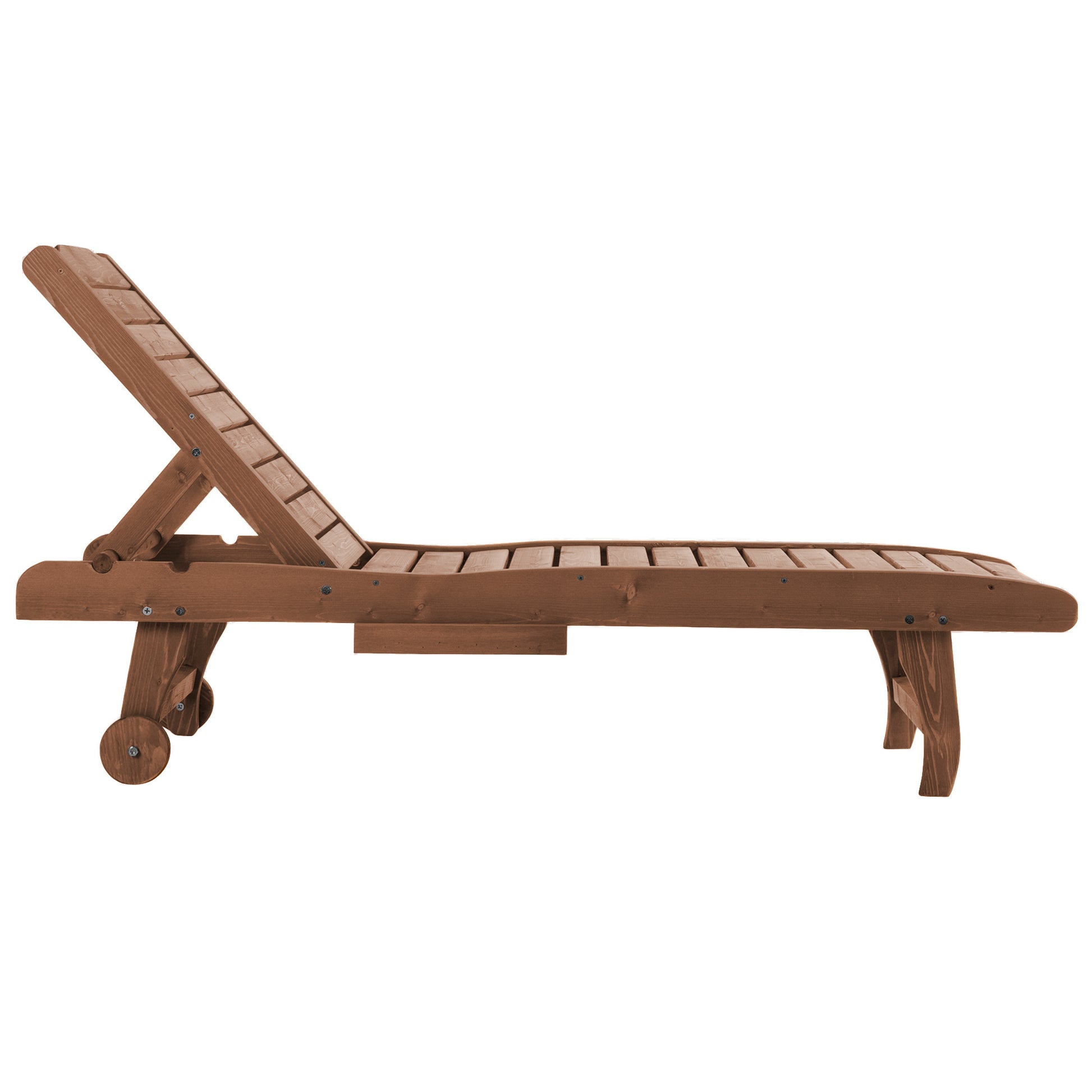 Outdoor Wood Lounger Reclining Garden Chair with 2 Wheels Adjustable Backrest in 3 Levels and 1 Tray Load 130 kg for Terrace Patio Natural