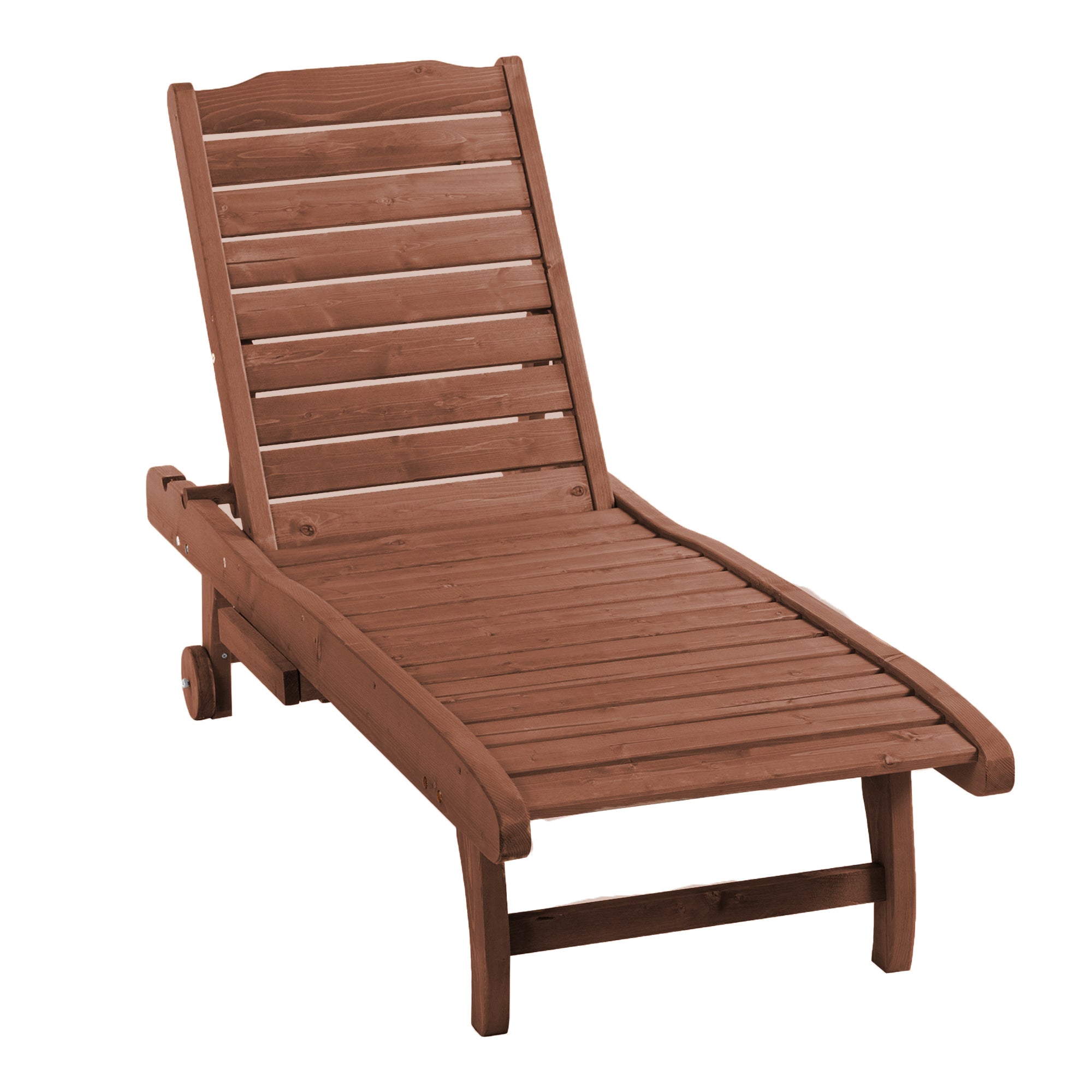 Outdoor Wood Lounger Reclining Garden Chair with 2 Wheels Adjustable Backrest in 3 Levels and 1 Tray Load 130 kg for Terrace Patio Natural