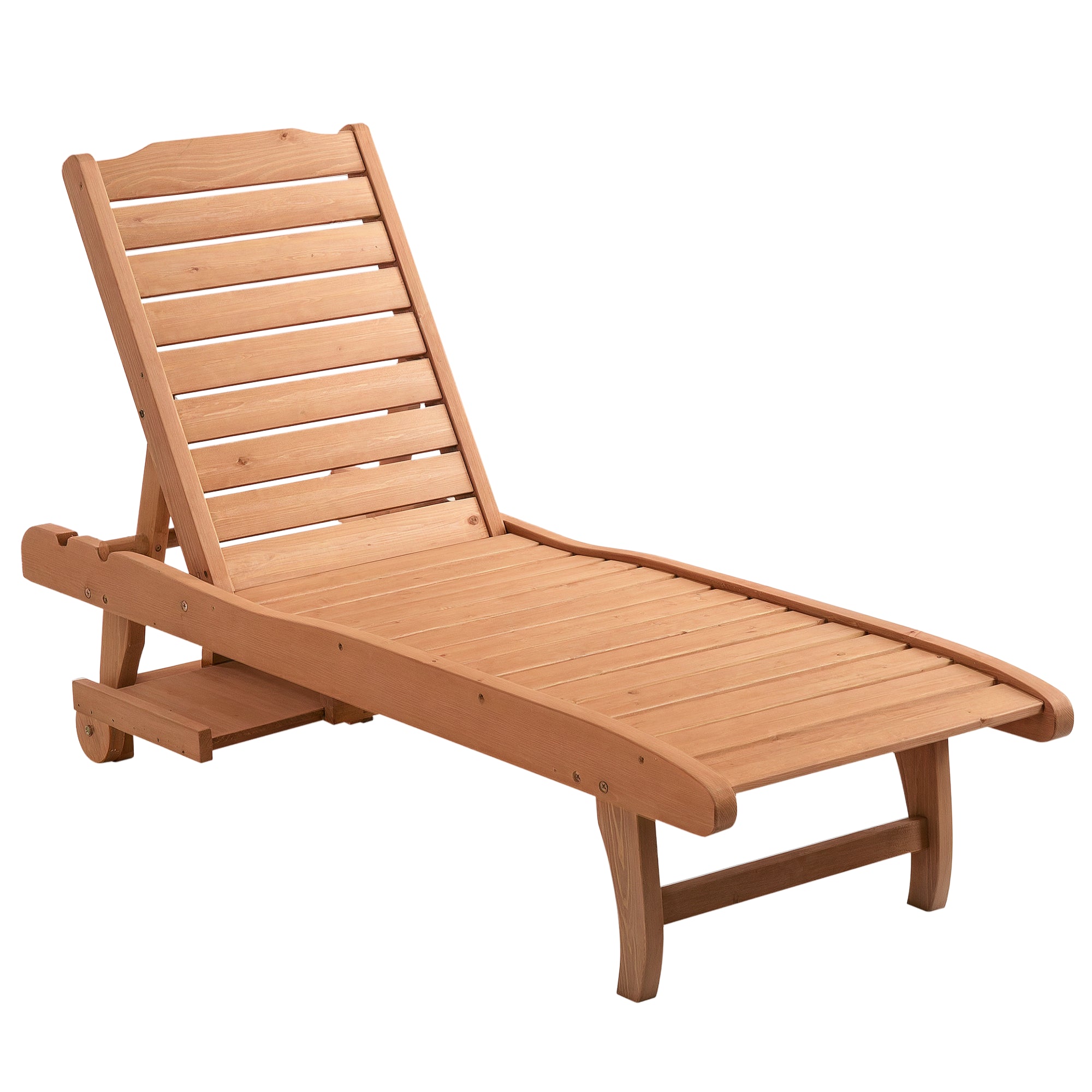 Outdoor Wood Lounger Reclining Garden Chair with 2 Wheels Adjustable Backrest in 3 Levels and 1 Tray Load 130 kg for Terrace Patio Natural
