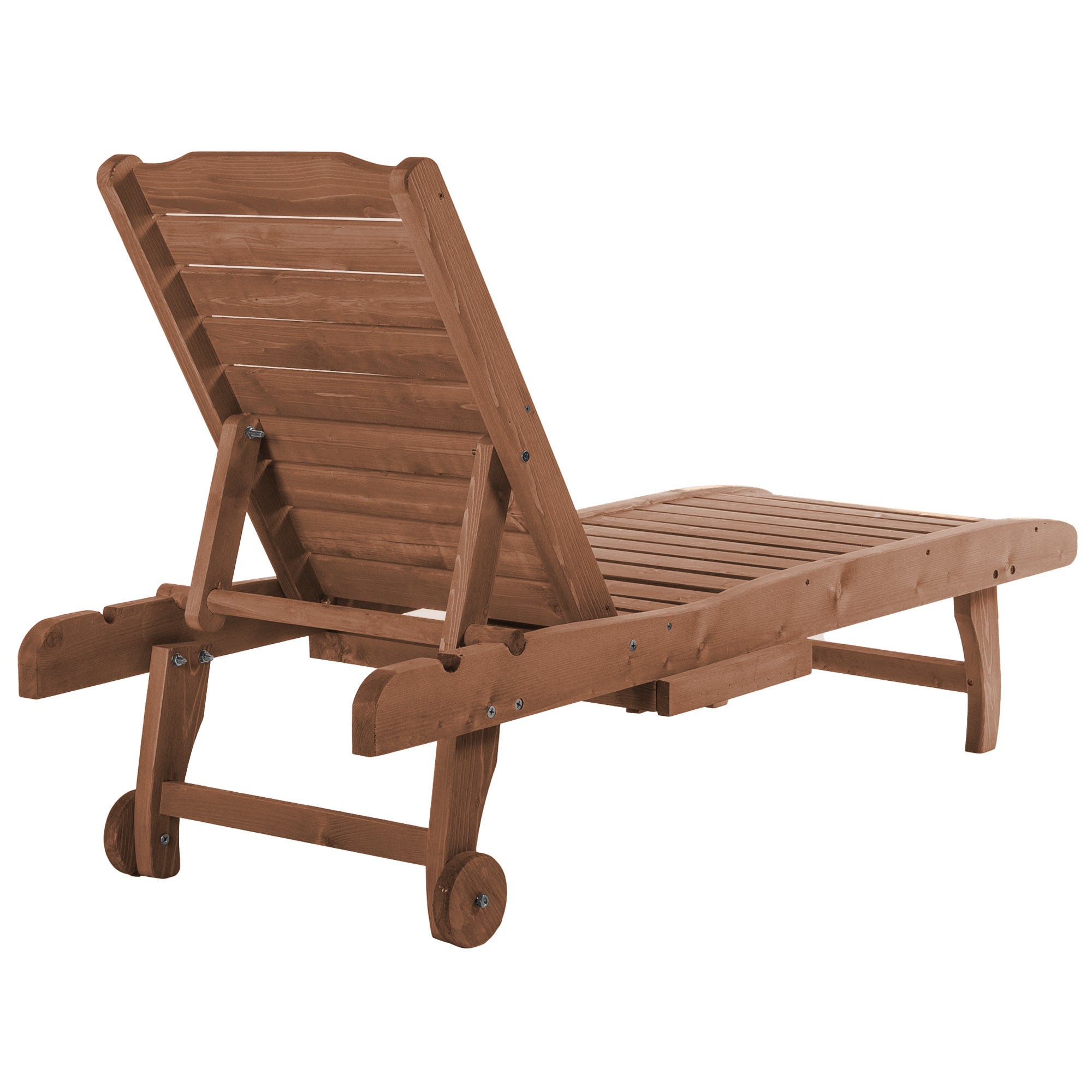 Outdoor Wood Lounger Reclining Garden Chair with 2 Wheels Adjustable Backrest in 3 Levels and 1 Tray Load 130 kg for Terrace Patio Natural