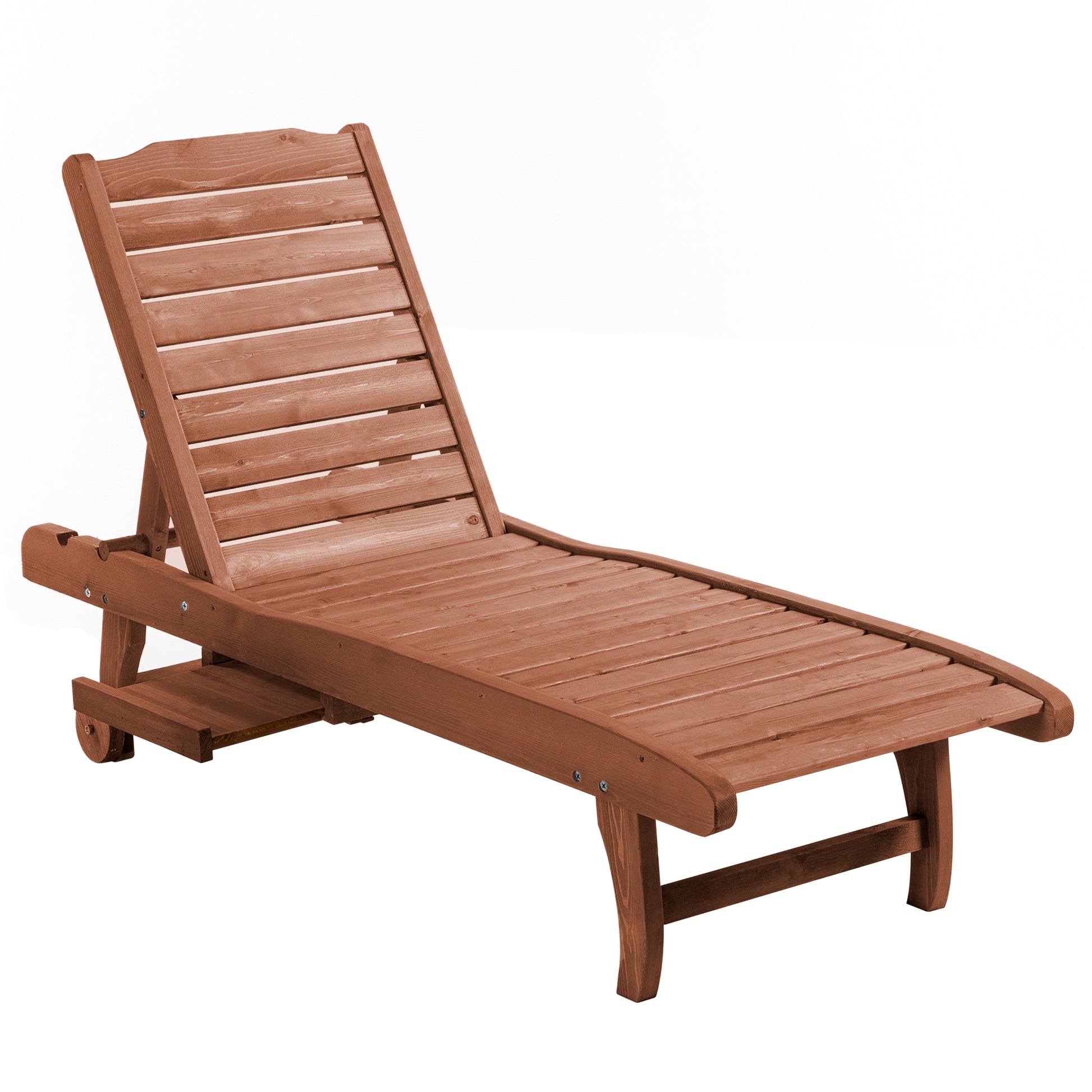 Outdoor Wood Lounger Reclining Garden Chair with 2 Wheels Adjustable Backrest in 3 Levels and 1 Tray Load 130 kg for Terrace Patio Natural