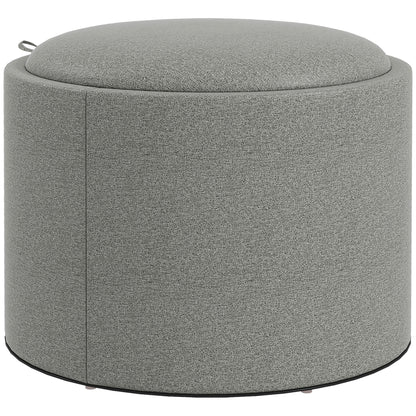 Storage Ottoman with Seat Cushion Ottoman with Flip Cover, Round Footstool Seat Cube Storage Box Upholstered Ottoman, Linen-Look 56 x 42 x 42 cm Gray