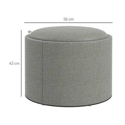Storage Ottoman with Seat Cushion Ottoman with Flip Cover, Round Footstool Seat Cube Storage Box Upholstered Ottoman, Linen-Look 56 x 42 x 42 cm Gray
