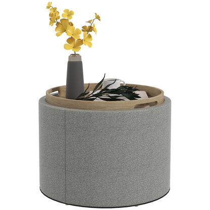 Storage Ottoman with Seat Cushion Ottoman with Flip Cover, Round Footstool Seat Cube Storage Box Upholstered Ottoman, Linen-Look 56 x 42 x 42 cm Gray