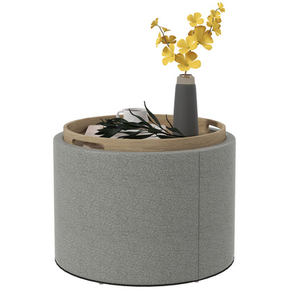 Storage Ottoman with Seat Cushion Ottoman with Flip Cover, Round Footstool Seat Cube Storage Box Upholstered Ottoman, Linen-Look 56 x 42 x 42 cm Gray