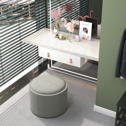 Storage Ottoman with Seat Cushion Ottoman with Flip Cover, Round Footstool Seat Cube Storage Box Upholstered Ottoman, Linen-Look 56 x 42 x 42 cm Gray