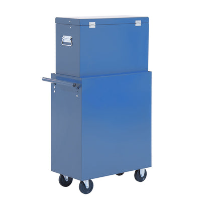 Workshop Trolley with Tool Chest, Lockable Tool Cart with Drawers, Tool Compartment, Keys, and Anti-slip Mats, Blue