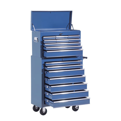 Workshop Trolley with Tool Chest, Lockable Tool Cart with Drawers, Tool Compartment, Keys, and Anti-slip Mats, Blue