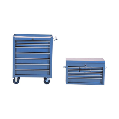 Workshop Trolley with Tool Chest, Lockable Tool Cart with Drawers, Tool Compartment, Keys, and Anti-slip Mats, Blue