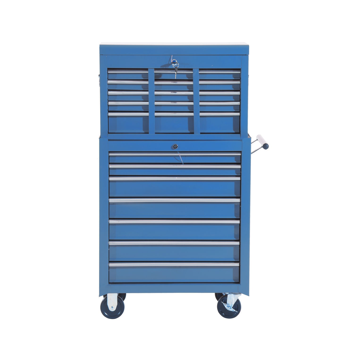 Workshop Trolley with Tool Chest, Lockable Tool Cart with Drawers, Tool Compartment, Keys, and Anti-slip Mats, Blue